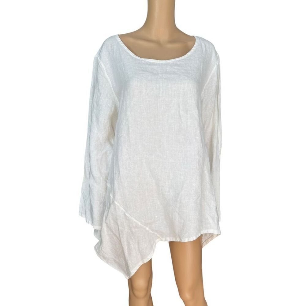 Bryn Walker Deca Linen Shirt White NEW Size 1X Relaxed Button Down Lagenlook